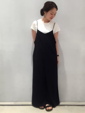 「ブラック×ホワイト」｜「アイテム（オールインワン・サロペット）」を使った、fuchikoさん（レディース・152cm）の夏コーディネート