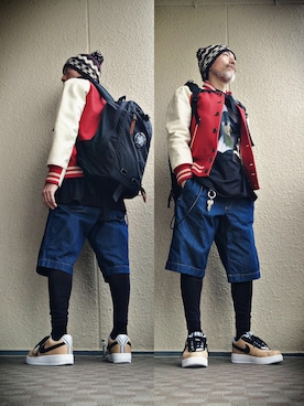 「JUNYA WATANABE MAN（ジュンヤワタナベマン）のアイテム（スタジャン）」を使った、つーるはーさん（メンズ・168cm）の秋コーディネート