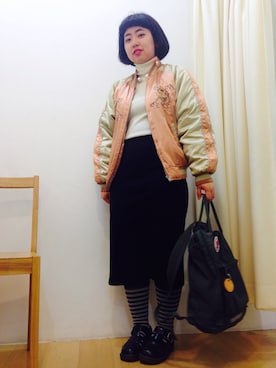 「黒スカート」｜「アイテム（その他アウター）」を使った、はなさん（レディース・158cm）の冬コーディネート