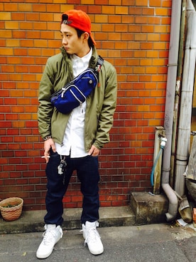 「AIR FORCE 1」｜「アイテム（ナイロンジャケット）」を使った、DJ Punchさん（メンズ・170cm）の冬コーディネート