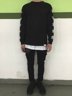 「Diamond SUPPLY CO.（ダイアモンドサプライ）のアイテム（Tシャツ/カットソー、ブラック系）」を使った、SMTFFさん（メンズ）の冬コーディネート
