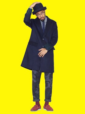 APPLEBUMのチェスターコートを使った人気ファッション