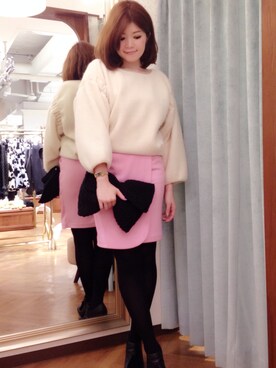 「Supreme.La.La.（シュープリームララ）のアイテム（クラッチバッグ）」を使った、Natsumi Sudoさん（レディース・160cm）の秋コーディネート