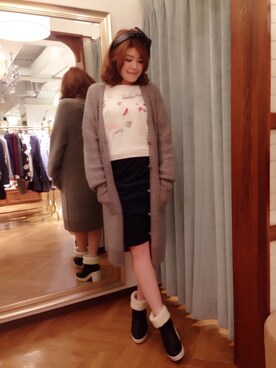 「Supreme.La.La.（シュープリームララ）のアイテム（カーディガン/ボレロ）」を使った、Natsumi Sudoさん（レディース・160cm）の秋コーディネート