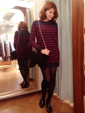 「Supreme.La.La.（シュープリームララ）のアイテム（クラッチバッグ）」を使った、Natsumi Sudoさん（レディース・161cm）の秋コーディネート