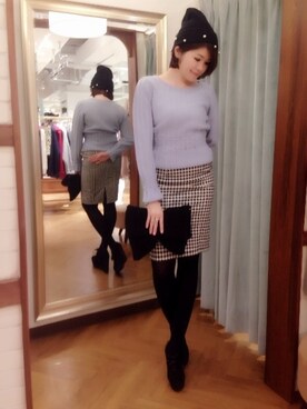 「Supreme.La.La.（シュープリームララ）のアイテム（ニットキャップ/ビーニー）」を使った、Natsumi Sudoさん（レディース・161cm）の秋コーディネート