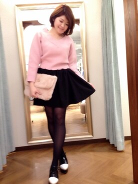 「Supreme.La.La.（シュープリームララ）のアイテム（クラッチバッグ）」を使った、Natsumi Sudoさん（レディース・160cm）の秋コーディネート