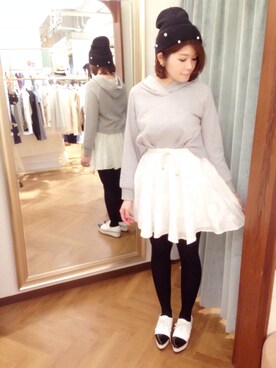 「Supreme.La.La.（シュープリームララ）のアイテム（ニットキャップ/ビーニー）」を使った、Natsumi Sudoさん（レディース・160cm）の冬コーディネート