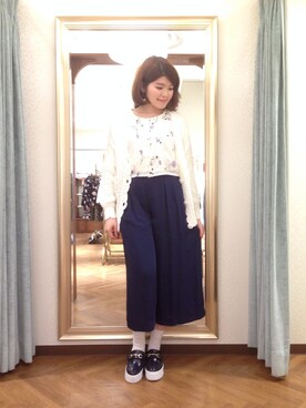 「Supreme.La.La.（シュープリームララ）のアイテム（カーディガン/ボレロ）」を使った、Natsumi Sudoさん（レディース・160cm）の冬コーディネート