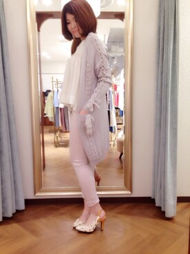 「Supreme.La.La.（シュープリームララ）のアイテム（カーディガン/ボレロ）」を使った、Natsumi Sudoさん（レディース・160cm）の春コーディネート