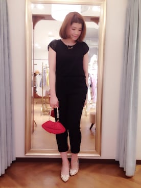 「Supreme.La.La.（シュープリームララ）のアイテム（クラッチバッグ）」を使った、Natsumi Sudoさん（レディース・161cm）の春コーディネート