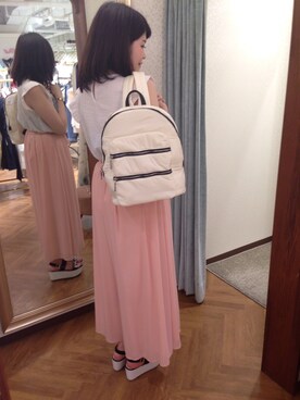 「Supreme.La.La.（シュープリームララ）のアイテム（サンダル）」を使った、Natsumi Sudoさん（レディース・160cm）の春コーディネート