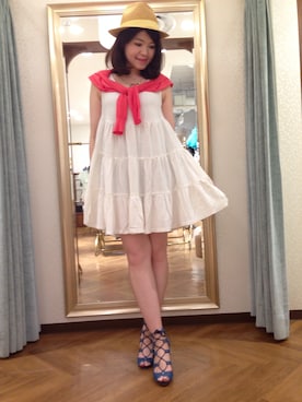 「Supreme.La.La.（シュープリームララ）のアイテム（サンダル）」を使った、Natsumi Sudoさん（レディース・160cm）の夏コーディネート