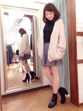 「Supreme.La.La.（シュープリームララ）のアイテム（カーディガン/ボレロ）」を使った、Natsumi Sudoさん（レディース・160cm）の秋コーディネート