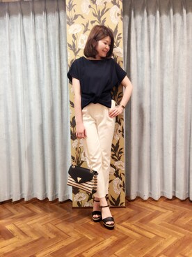 「Supreme.La.La.（シュープリームララ）のアイテム（サンダル）」を使った、Natsumi Sudoさん（レディース・160cm）の春コーディネート