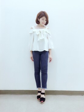 「Supreme.La.La.（シュープリームララ）のアイテム（サンダル）」を使った、Natsumi Sudoさん（レディース・160cm）の夏コーディネート