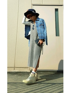 「CONVERSE（コンバース）のCONVERSE ALL STAR　ハイカットスニーカー（スニーカー）」を使った、NACHUKOさん（レディース・147cm）の春コーディネート