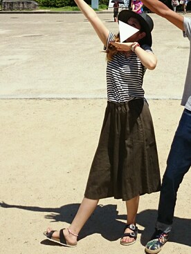 「しまむら（シマムラ）のアイテム（帽子、ブラック系）」を使った、Miiyanさん（レディース・158cm）の夏コーディネート