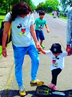 「GU（ジーユー）の（GU）スウェットイージーパンツ（パンツ、ブルー系）」を使った、Miiyanさん（レディース・158cm）の夏コーディネート