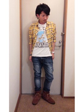 「Minnetonka（ミネトンカ）のアイテム（ブーツ）」を使った、sugarさん（メンズ・163cm）の春コーディネート