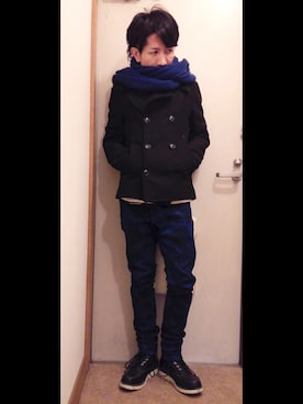 「カモフラパンツ」｜「アイテム（ピーコート）」を使った、sugarさん（メンズ・163cm）の冬コーディネート