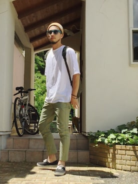 「H&M（エイチ・アンド・エム）のアイテム（バックパック/リュック）」を使った、YO〜HEIさん（メンズ・178cm）の夏コーディネート