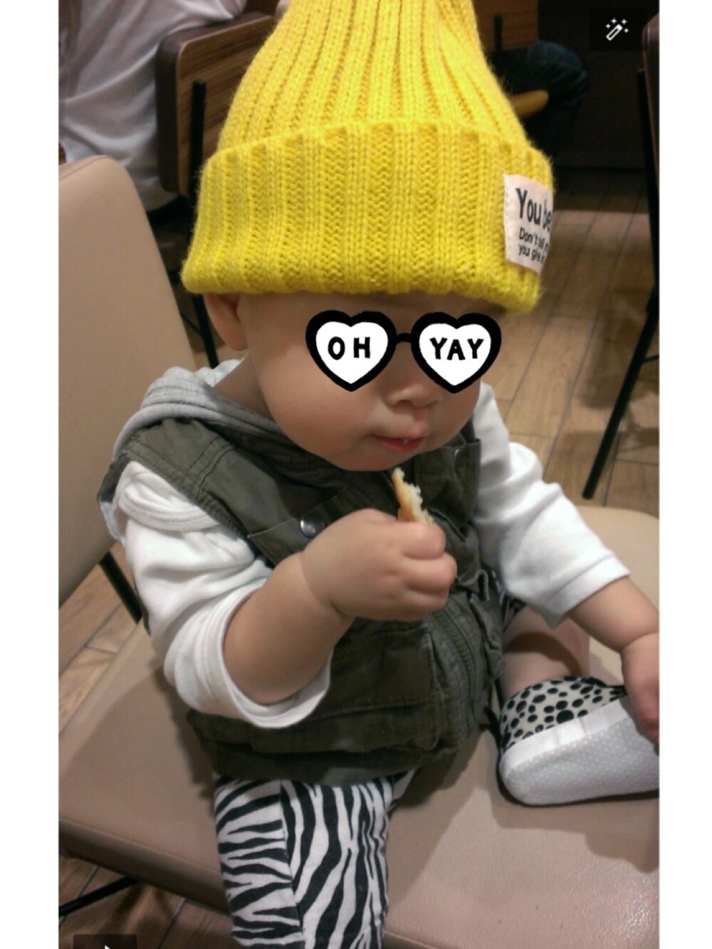 「ハンドメイド、パンツ」｜「babyGAPのアイテム（パーカー、グリーン系）」を使った、ちゅんすけさん（キッズ・80cm）の春コーディネートの1枚目の写真