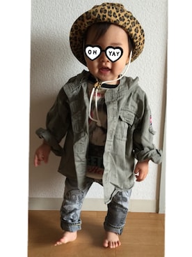「OLD NAVY（オールドネイビー）のアイテム（ミリタリージャケット）」を使った、ちゅんすけさん（キッズ・80cm）の春コーディネート