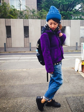 「grin（グリン）の水玉パーカー（パーカー、ブラック系）」を使った、＊＊kainatsu＊＊さん（レディース・156cm）の春コーディネート