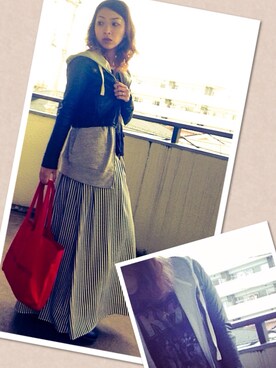 「MIDWEST（ミッドウエスト）のストライプマキシスカート（スカート、ホワイト系）」を使った、＊＊kainatsu＊＊さん（レディース・156cm）の春コーディネート