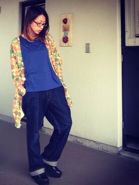 「mercibeaucoup,（メルシーボークー）のレーヨンデニム（デニムパンツ、ブルー系）」を使った、＊＊kainatsu＊＊さん（レディース・156cm）の春コーディネート