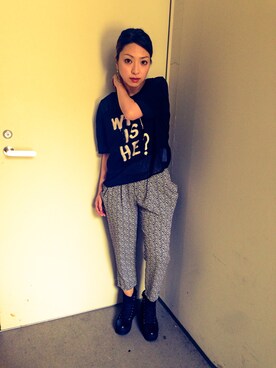 「ZARA（ザラ）のアイテム（Tシャツ/カットソー、ブラック系）」を使った、＊＊kainatsu＊＊さん（レディース・156cm）の春コーディネート