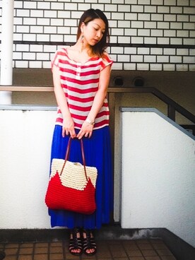 「TSUMORI CHISATO（ツモリチサト）のキャットカゴバッグ（トートバッグ、レッド系）」を使った、＊＊kainatsu＊＊さん（レディース・156cm）の春コーディネート