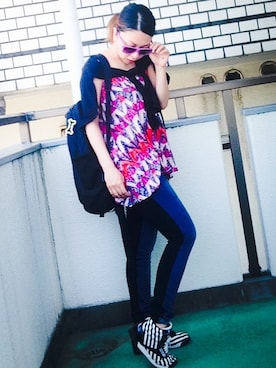 「Reebok（リーボック）のReebok Freestyle（スニーカー、ブラック系）」を使った、＊＊kainatsu＊＊さん（レディース・156cm）の春コーディネート