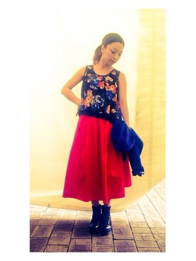 「LEPSIM（レプシィム）の【LEPSIM】コットンサテンミディロングスカート　544571（スカート、レッド系）」を使った、＊＊kainatsu＊＊さん（レディース・156cm）の春コーディネート