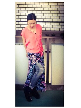 「TOPSHOP（トップショップ）のアイテム（スカート、ブルー系）」を使った、＊＊kainatsu＊＊さん（レディース・156cm）の春コーディネート