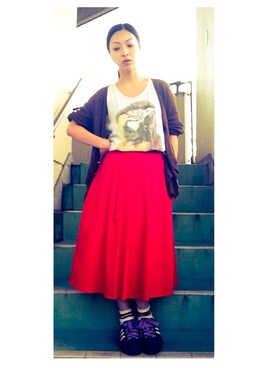 「LEPSIM（レプシィム）の【LEPSIM】コットンサテンミディロングスカート　544571（スカート、レッド系）」を使った、＊＊kainatsu＊＊さん（レディース・156cm）の春コーディネート