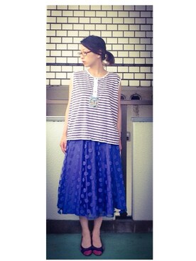 「HAIGHT&ASHBURYのアイテム（Tシャツ/カットソー、パープル系）」を使った、＊＊kainatsu＊＊さん（レディース・156cm）の夏コーディネート