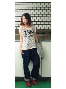 「mercibeaucoup,（メルシーボークー）のレーヨンデニム（デニムパンツ、ブルー系）」を使った、＊＊kainatsu＊＊さん（レディース・156cm）の夏コーディネート