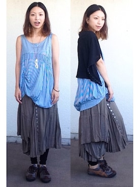 「Onitsuka Tiger（オニツカタイガー）のアイテム（スニーカー、ブラウン系）」を使った、＊＊kainatsu＊＊さん（レディース・156cm）の秋コーディネート