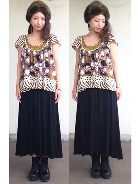 「TSUMORI CHISATO（ツモリチサト）のアイテム（Tシャツ/カットソー、ブラウン系）」を使った、＊＊kainatsu＊＊さん（レディース・156cm）の秋コーディネート