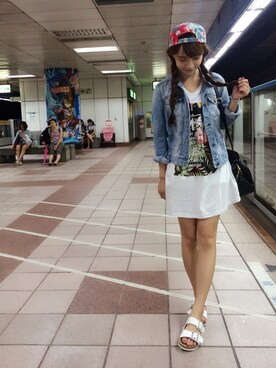 「flower」｜「アイテム（デニムジャケット）」を使った、Hanaさん（レディース・160cm）の夏コーディネート