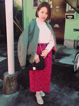 「寒い」｜「アイテム（ブルゾン）」を使った、オガワマイさん（レディース・152cm）の秋コーディネート