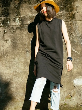 「アイテム（チュニック）」を使った、PizzaCutFiveさん（レディース・161cm）の春コーディネート