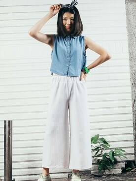 「pizza cut five（ピザカットファイブ）のアイテム（シャツ/ブラウス）」を使った、PizzaCutFiveさん（レディース・161cm）の春コーディネート