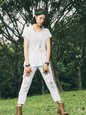 「アイテム（その他トップス、グリーン系）」を使った、PizzaCutFiveさん（レディース・161cm）の夏コーディネート