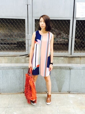 「アイテム（チュニック）」を使った、PizzaCutFiveさん（レディース・160cm）の夏コーディネート