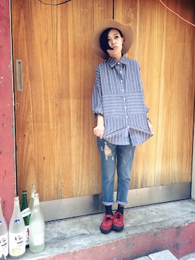 「pizza cut five（ピザカットファイブ）のアイテム（シャツ/ブラウス）」を使った、PizzaCutFiveさん（レディース・165cm）の秋コーディネート