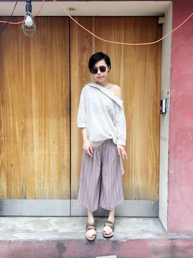 「pizza cut five（ピザカットファイブ）のアイテム（パンツ）」を使った、PizzaCutFiveさん（レディース・165cm）の春コーディネート