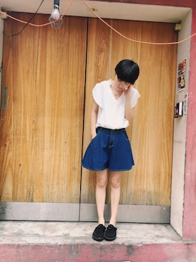 「丹寧」｜「アイテム（デニムパンツ）」を使った、PizzaCutFiveさん（レディース・165cm）の夏コーディネート